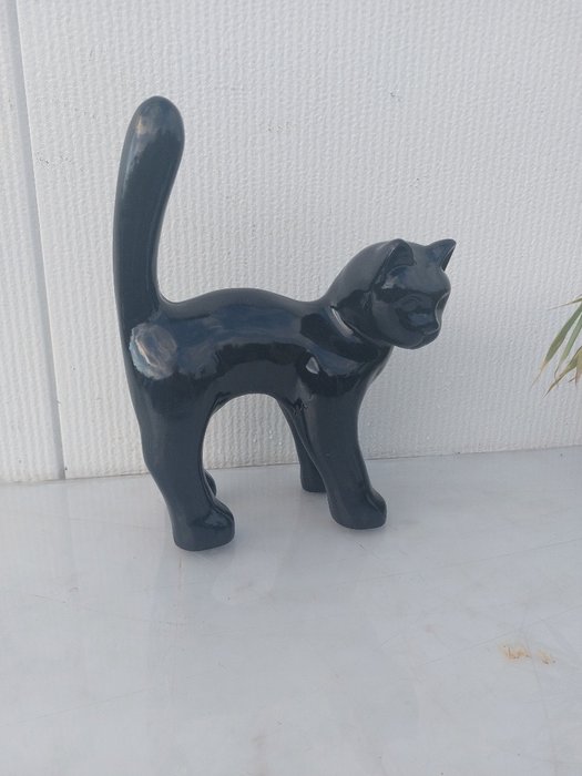 Statue, Garden statue - Cat - Color black - 33 cm - polyresin