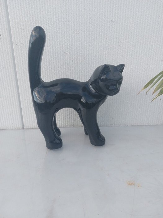 Statue, Garden statue - Cat - Color black - 33 cm - polyresin