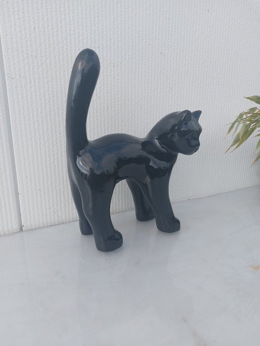 Statue, Garden statue - Cat - Color black - 33 cm - polyresin