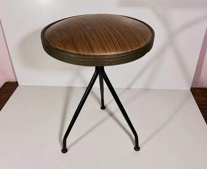 Taburet - Messing Stål Træ - Design skammel 1950'erne