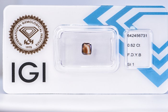 Ingen mindstepris - 1 pcs Diamant  (Naturfarvet)  - 0.62 ct - Pude - Fancy deep Gullig Brun - SI1 - International Gemological Institute (IGI)