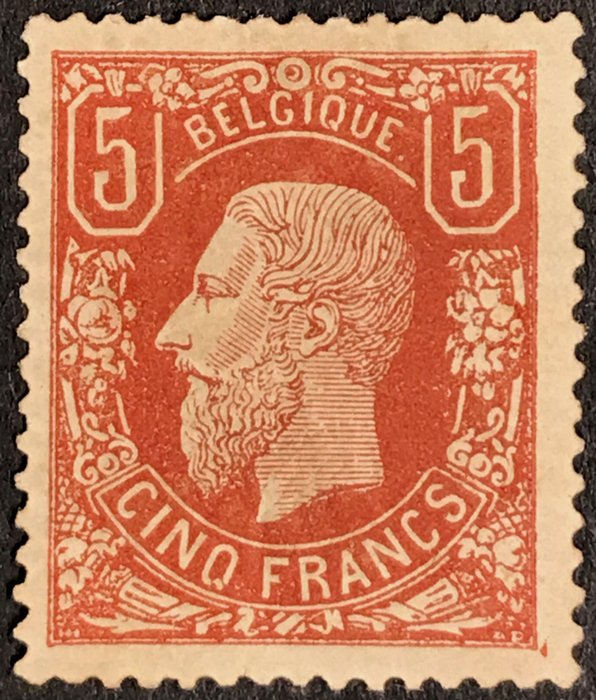 Belgien 1869 - Leopold II 5 francs OBP 37 brun-rød - FLOT CENTER - OBP 37