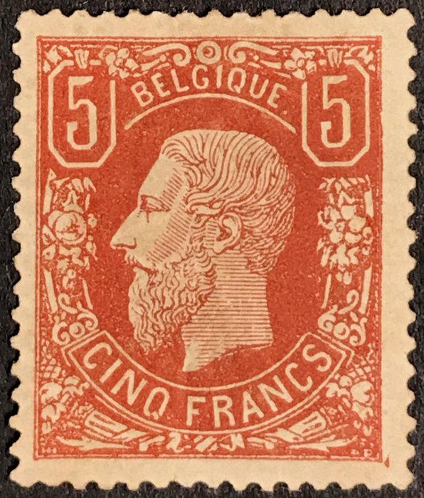 Belgien 1869 - Leopold II 5 francs OBP 37 brun-rød - FLOT CENTER - OBP 37