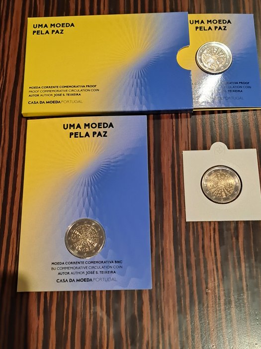 Portugal. 2 Euro 2023 "Uma Moeda Pela Paz" (3 moedas) Proof + BU  (Ingen mindstepris)