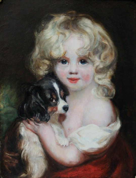 English school (XIX) - Child with dog