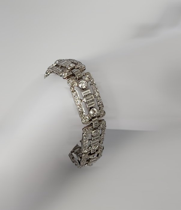 Armbånd Platin, Art Deco Platinium og 7 karat diamantarmbånd -  7.00ct. tw. Diamant (Natur)