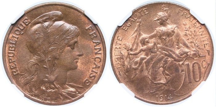 Frankrig. Tredje franske republik (1870-1940). 5 Centimes 1916 y 10 Centimes 1914 (2 monedas)  (Ingen mindstepris)