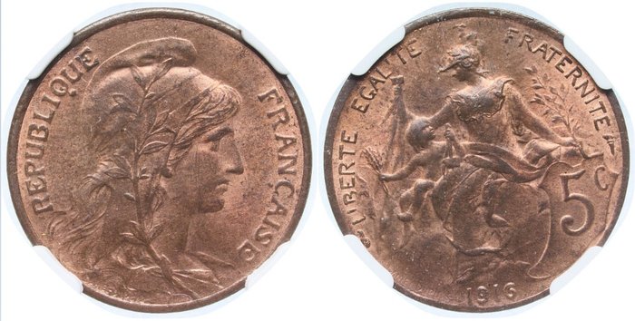 Frankrig. Tredje franske republik (1870-1940). 5 Centimes 1916 y 10 Centimes 1914 (2 monedas)  (Ingen mindstepris)