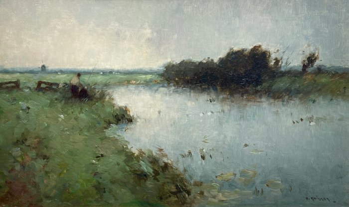 Aris Knikker (1887-1962) - Hengelaars in polderlandschap