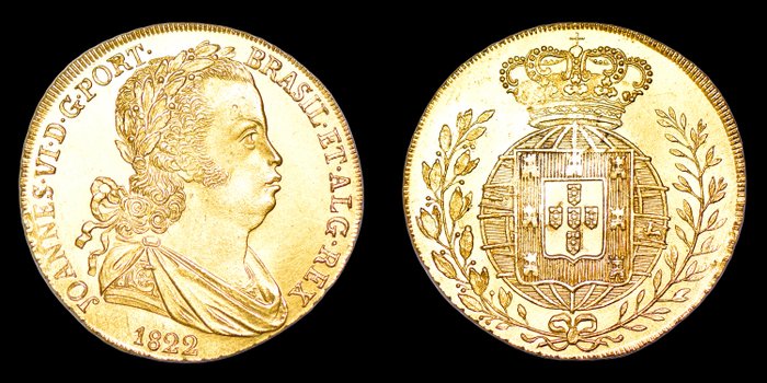 Portugal D João VI (1816-1826) Peça (6400 Reis) 1822 - Lisboa - (14 Frutos) - Cruz Singela