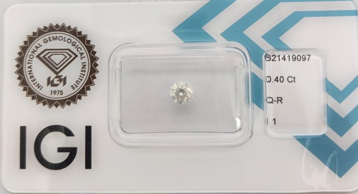 Ingen mindstepris - 1 pcs Diamant  (Naturfarvet)  - 0.40 ct - Rund - Faint Grå - I1 - International Gemological Institute (IGI) - Q - R