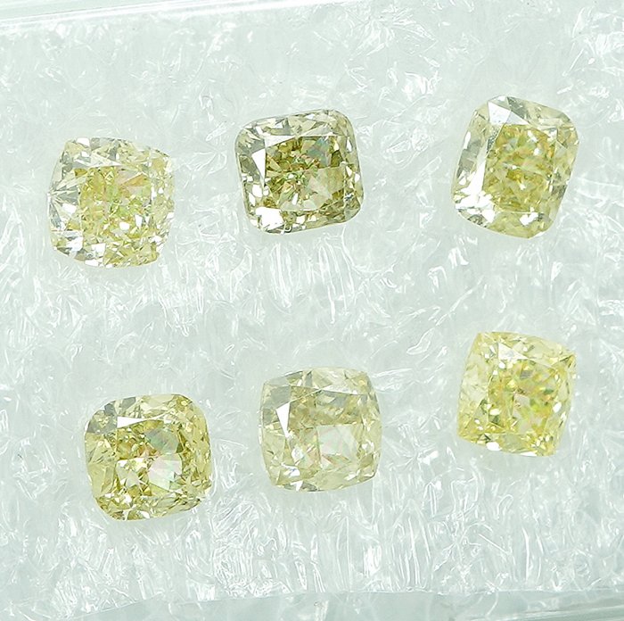 6 pcs Diamant  (Naturfarvet)  - 1.02 ct Blandet gul - SI1, VS1 - Gem Report Antwerp (GRA)