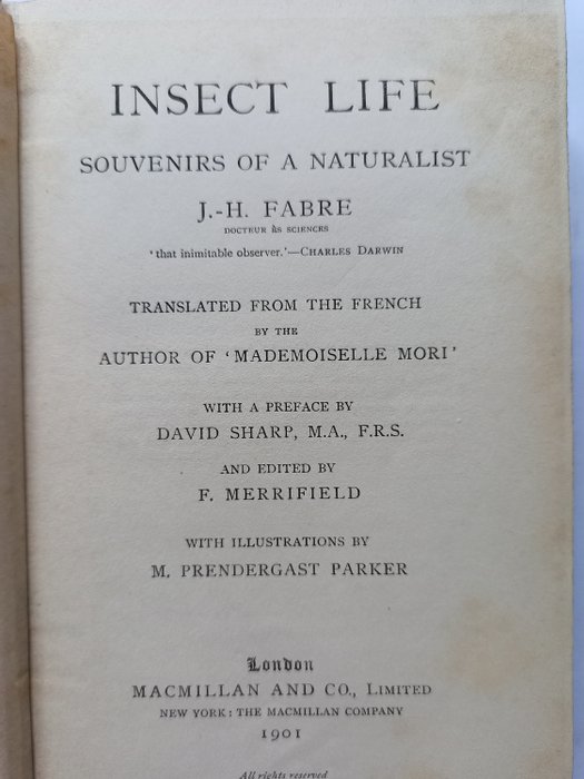 J.H. Fabre/M. Prendergast Parker - Insect life: souvenirs of a naturalist - 1901