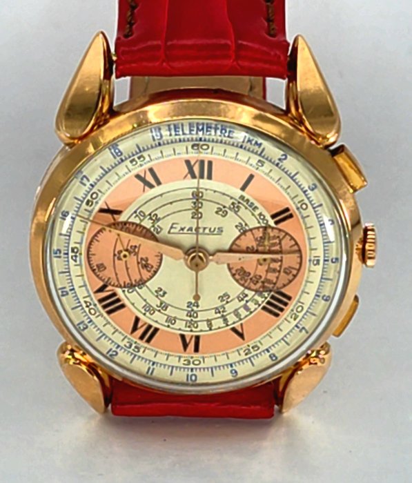 EXACTUS  Neuchâtel - 18K Gold Chronograph  - Kaliber Landeron 48 - feine Anstösse - Mænd - Schweiz omkring 1950