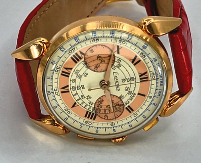 EXACTUS  Neuchâtel - 18K Gold Chronograph  - Kaliber Landeron 48 - feine Anstösse - Mænd - Schweiz omkring 1950