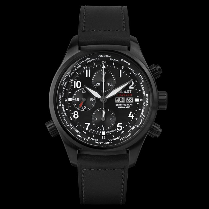 Ublast - " NO RESERVE PRICE " Traveler Chronograph World Time - REF.UBTRCH47BK - Ingen mindstepris - Automatic Swiss MOVT - Mænd - Ny