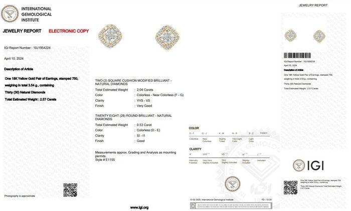 Øreringe - 18 kraat Gulguld -  2.57ct. tw. Diamant (Natur) - Diamant