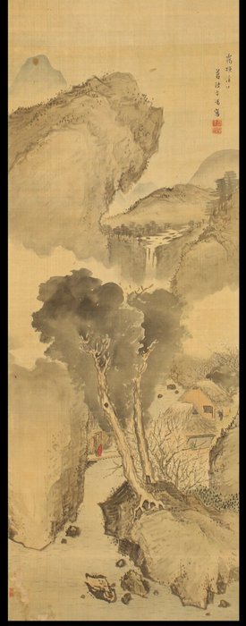 God of Good Fortune Fukurokuju 福禄寿  landscapes - 19th century - With signature 'Kappa Kofu sha' 葛陂古馮寫 - Japan - Midten af Edo-perioden