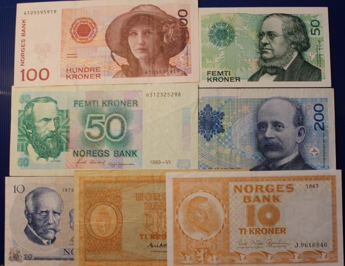 Norge. - 7 Banknotes - Various Dates  (Ingen mindstepris)