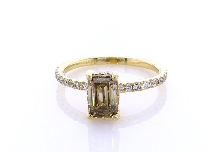 Ring - 14 karat Gulguld -  1.18ct. tw. Diamant (Naturfarvet) - Diamant