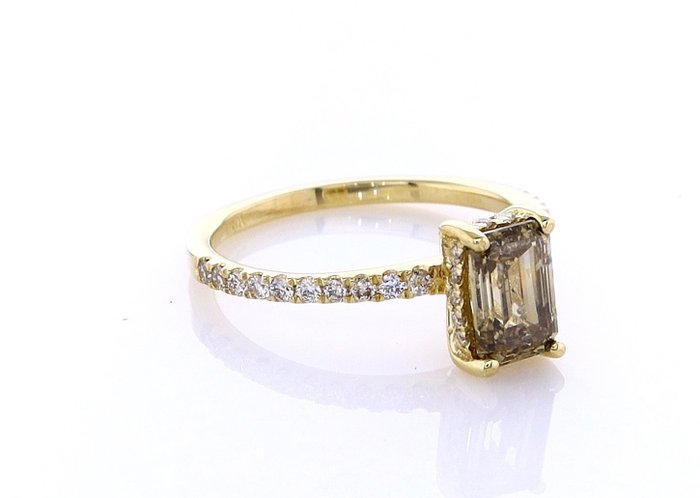 Ring - 14 karat Gulguld -  1.18ct. tw. Diamant (Naturfarvet) - Diamant