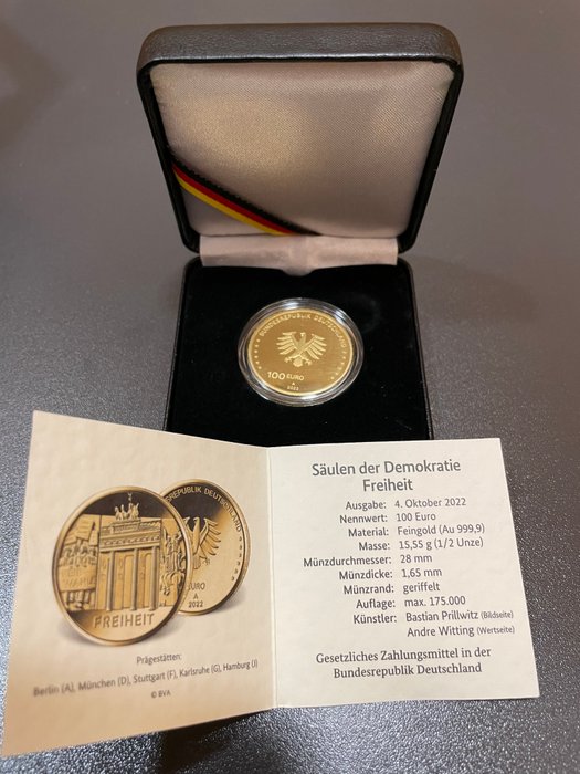 Tyskland. 100 Euro 2022 "Freiheit" Proof