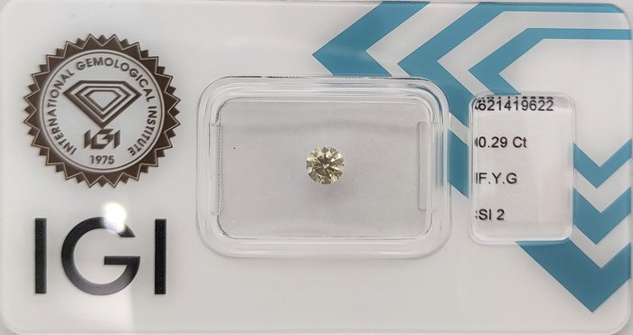 Ingen mindstepris - 1 pcs Diamant  (Naturfarvet)  - 0.29 ct - Rund - Fancy Gullig Grøn - SI2 - International Gemological Institute (IGI)