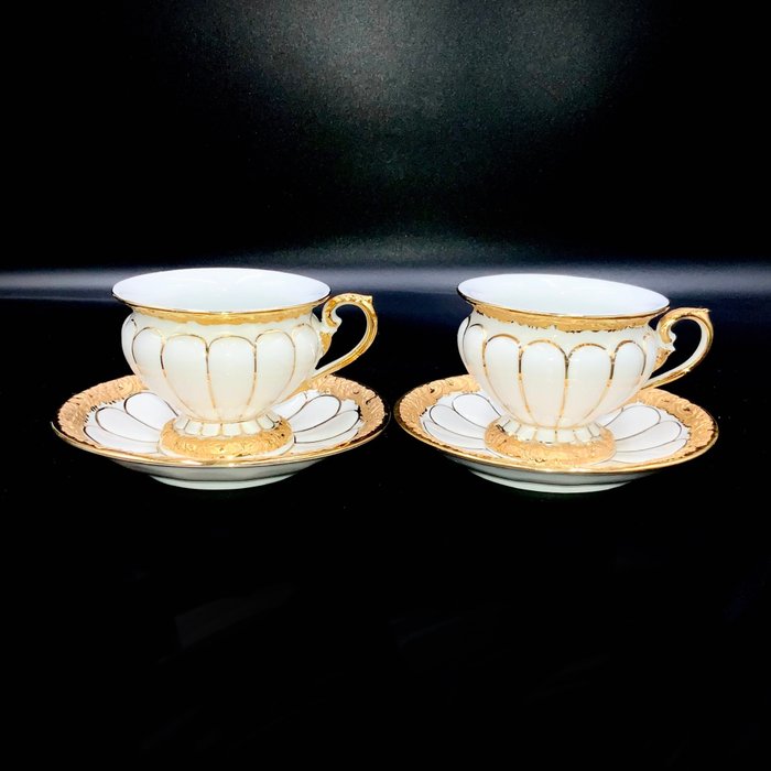 E.A.Leuteritz - Meissen - Magnificent Pair of Coffee Cups and Saucers - "X-Form" - Kaffeservice - Håndmalet porcelæn