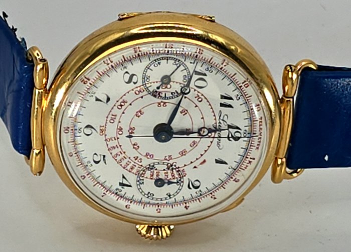 Lugano - vergoldeter (Plaque) Chronograph - Eindrücker Monopusher - Werk Landeron Hahn - Mænd - Schweiz omkring 1935