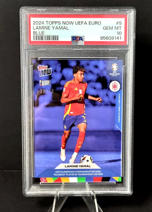 2024 Topps Now UEFA Euro Lamine Yamal #5 National Debut - Blue /49 PSA 10 Graded card