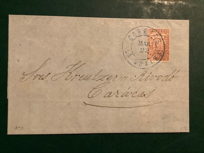 Venezuela 1859 - 2 Ægte som enkeltporto på brev - godkendt - Michel 3