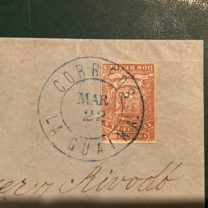 Venezuela 1859 - 2 Ægte som enkeltporto på brev - godkendt - Michel 3