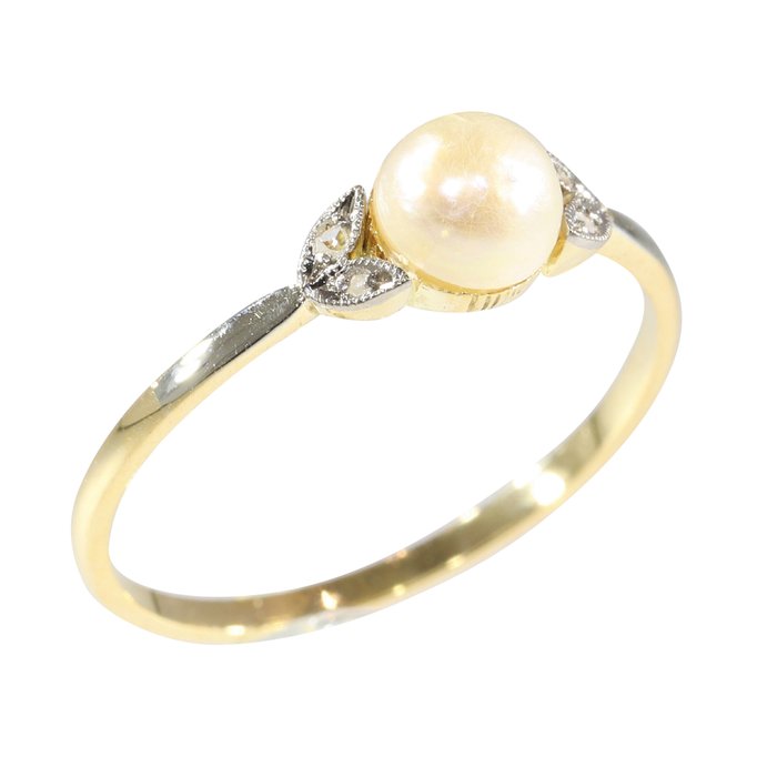 Ingen mindstepris - Ring - 18 kraat Gulguld - Diamant - Pearl, vintage, 1920