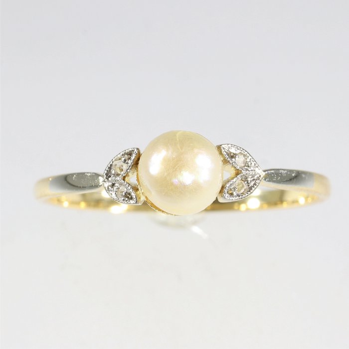 Ingen mindstepris - Ring - 18 kraat Gulguld - Diamant - Pearl, vintage, 1920