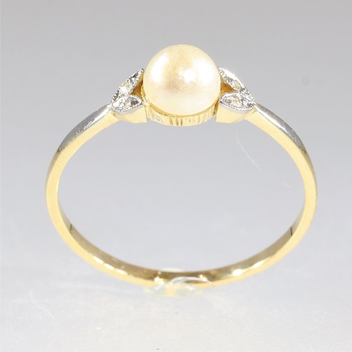 Ingen mindstepris - Ring - 18 kraat Gulguld - Diamant - Pearl, vintage, 1920