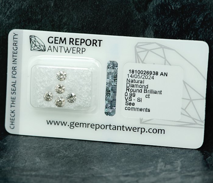 5 pcs Diamant  (Natur)  - 0.99 ct - SI1, VS1 - Gem Report Antwerp (GRA)