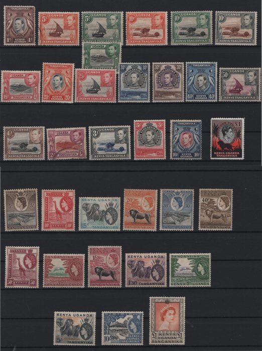 Kenya 1938/1954 - Kenya Uganda Tanganyika 1938/1954 2 komplette sæt uden tyggegummi stempler op til et pund hver S.G. - Stanley Gibbons Nos 131-150  167-180