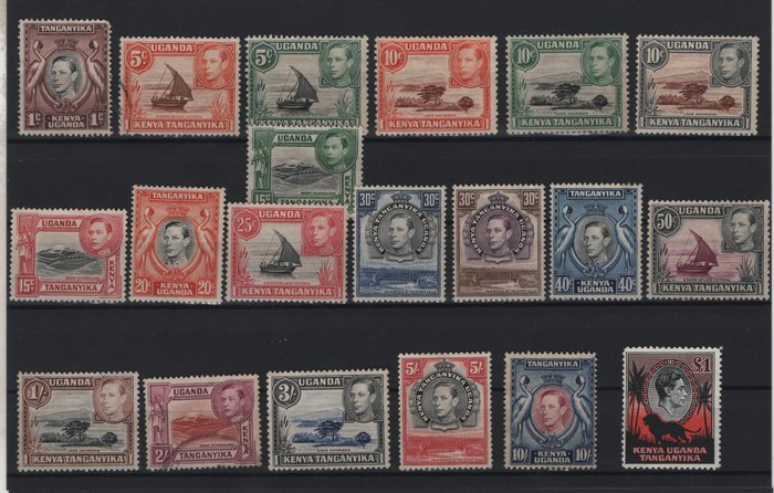 Kenya 1938/1954 - Kenya Uganda Tanganyika 1938/1954 2 komplette sæt uden tyggegummi stempler op til et pund hver S.G. - Stanley Gibbons Nos 131-150  167-180