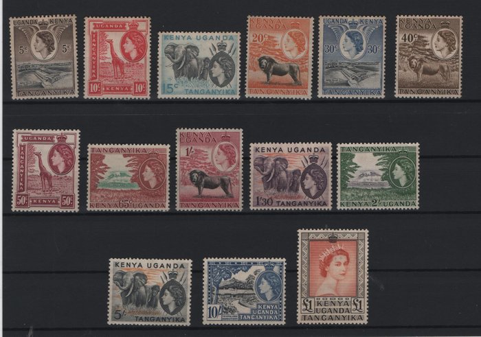 Kenya 1938/1954 - Kenya Uganda Tanganyika 1938/1954 2 komplette sæt uden tyggegummi stempler op til et pund hver S.G. - Stanley Gibbons Nos 131-150  167-180