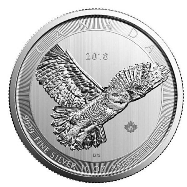 Canada 2018 10 oz $50 Snowy Owl Silver Coin BU