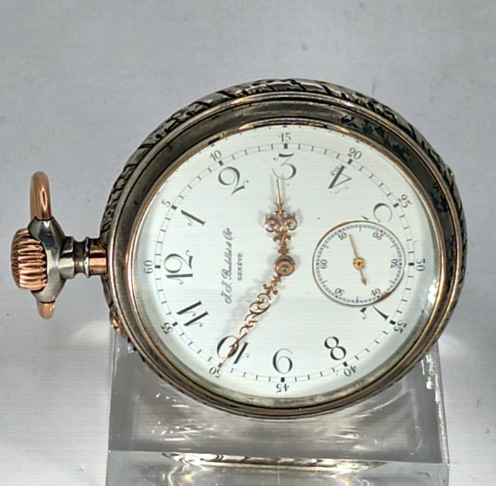 J.J.Badollet  Cie., Genève, - Schützen-Taschenuhr, „Genève Tir Fedèral - Prunkrelief - Schweiz 1887