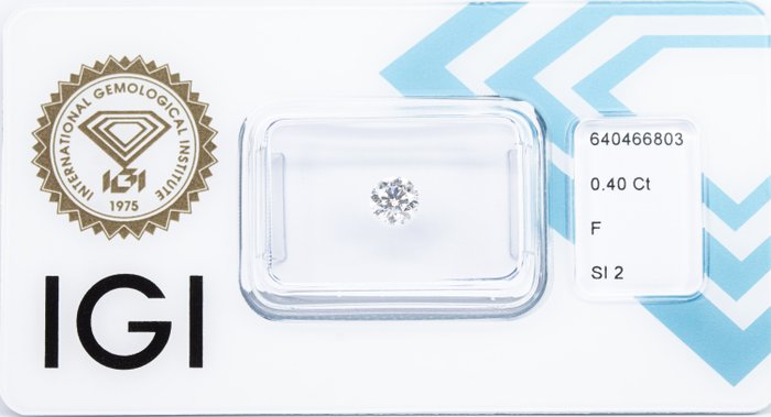 Ingen mindstepris - 1 pcs Diamant  (Natur)  - 0.40 ct - Rund - F - SI2 - International Gemological Institute (IGI)