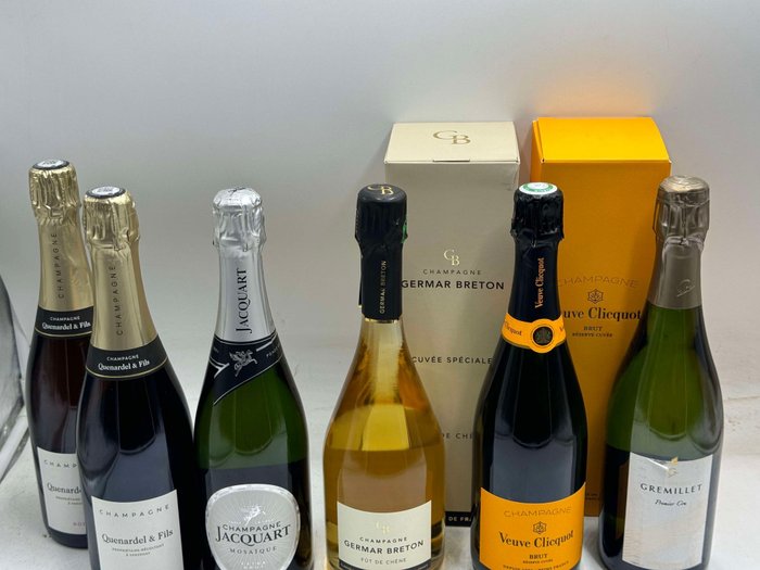 Germar Breton, Gremillet, Jacquart, Quenardel  Fils, Veuve Clicquot, Quenardel  Fils Rosé x2 + Germar Breton Fut de Chene + Veuve Clicquot + Gremillet Premier Cru + - Champagne Brut, Rosé - 6 Flasker (0,75 L)