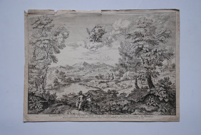 Crescenzio Onofri (1632 after-1712 after) - Landscape with a woman playing a lyre with Jupiter above in the heavens