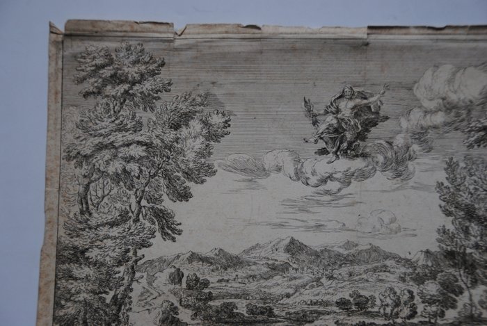 Crescenzio Onofri (1632 after-1712 after) - Landscape with a woman playing a lyre with Jupiter above in the heavens