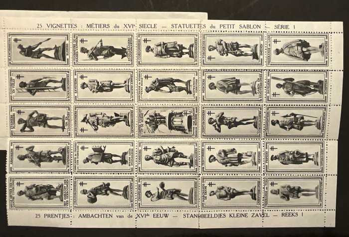 Belgien 1945/1950 - Hæfte med vignetter "Métiers du XVIme Siècle" - "Håndværk fra det XVI. århundrede" - Série /Reeks 1  - GRIS / GRIJS - Prachtige staat van bewaring