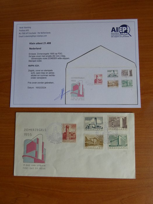 Holland 1955 - Sommerfrimærker på FDC med slettet adresse og Befund - NVPH E21