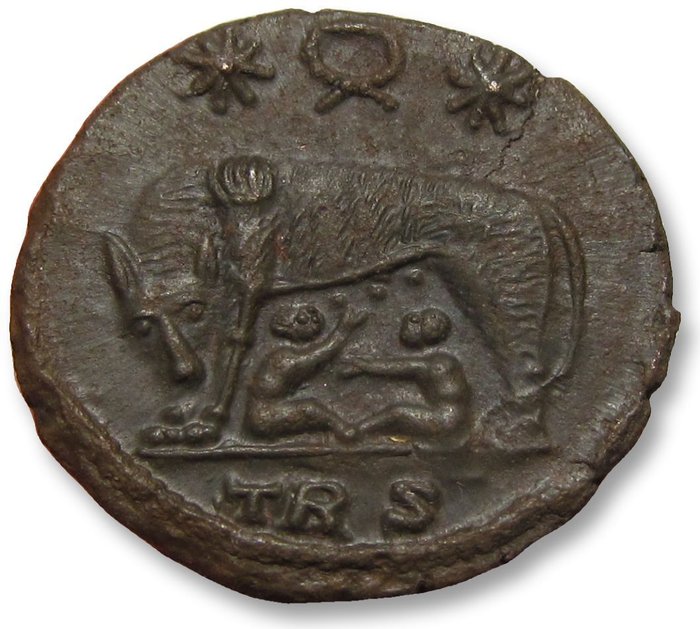 Romarriket Constantine I (AD 306-337) Follis City Commemorative Treveri (Trier) mint 2nd officina (TRS+wreath) circa 330-334 AD