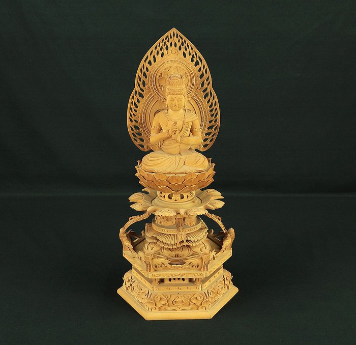 Dainichi Nyorai (Vairocana) 大日如来 Wood Carving Buddhism Statue Sculpture - Statue Træ - Japan  (Ingen mindstepris)