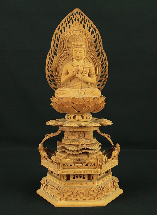 Dainichi Nyorai (Vairocana) 大日如来 Wood Carving Buddhism Statue Sculpture - Statue Træ - Japan  (Ingen mindstepris)